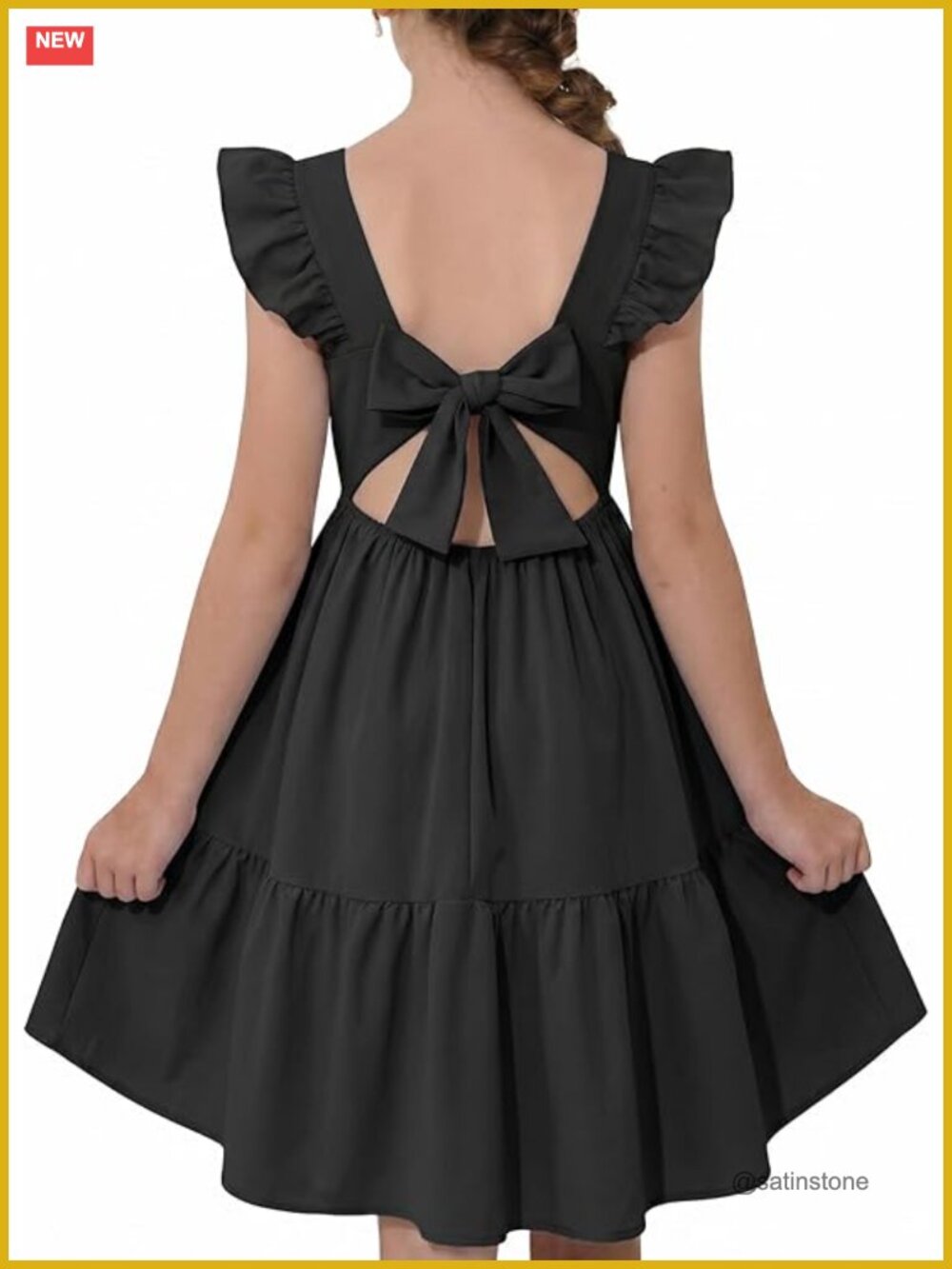 Flutter Sleeve Square Neck Backless Bow Party Dress